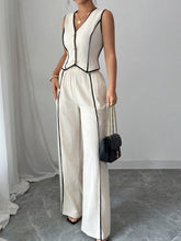 Contrast Trim V-Neck Vest and Pants Set OutfitFlow